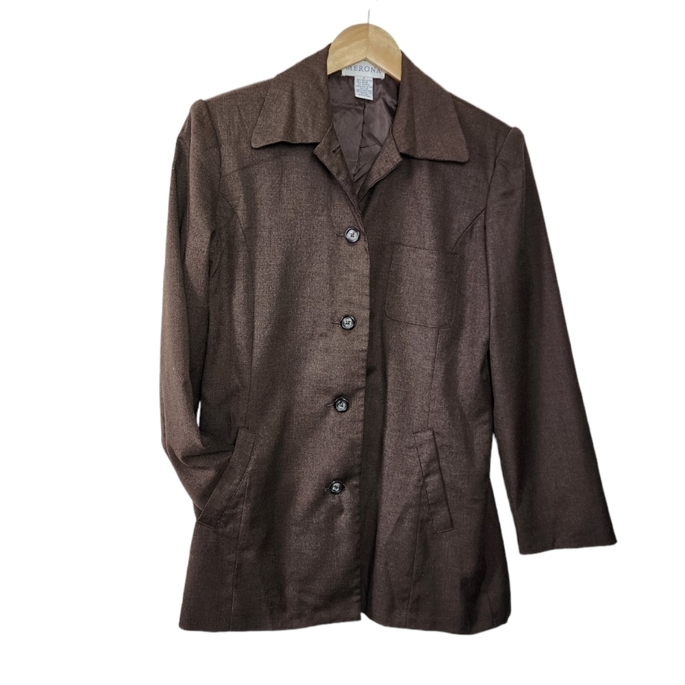 Merona Vintage Textured Single Breasted Brown Collared Women's Jacket Size S